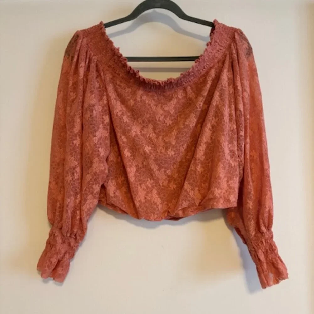 Free People Emily Lace Top in Savannah Red Off Shoulder size S
